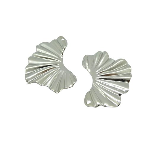 2 pendentifs demi-cercle irrégulier plissé 32x22mm - laiton argenté (ibba30)