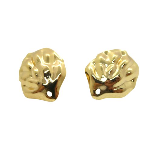 Paire boucles d'oreilles à clous pétale de fleur 17x20mm - laiton plaqué or 18k, tige en acier inox (ibbo19)