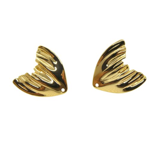 Paire boucles d'oreilles à clou queue de sirène 16mm - laiton plaqué or 18k, tige en acier inox (ibbo20)