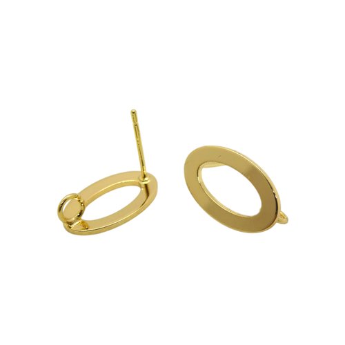 Paire boucles d'oreilles à clous ovale évidé 15x10mm - laiton plaqué or 18k, tige en acier inox (ibbo21)