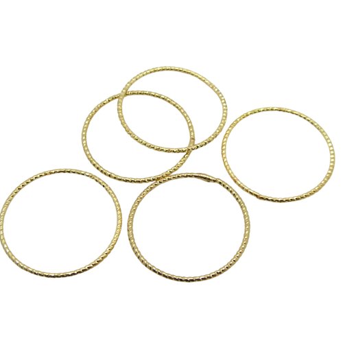 6 anneaux ronds fermés ciselés 25mm laiton doré - anneaux connecteurs bijoux (ibcd15)