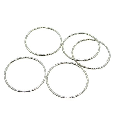 6 anneaux ronds fermés ciselés 25mm laiton argenté - anneaux connecteurs bijoux (ibca13)