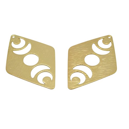 2 pendentifs losange avec lunes ajourées 40x26mm laiton doré (ibbd35)