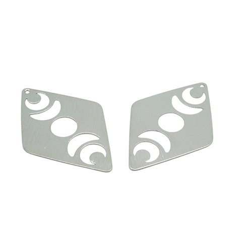 2 pendentifs losange avec lunes ajourées 40x26mm laiton argenté (ibba31)