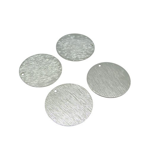 4 breloques, sequins ronds 25mm en laiton argenté (ibba24)
