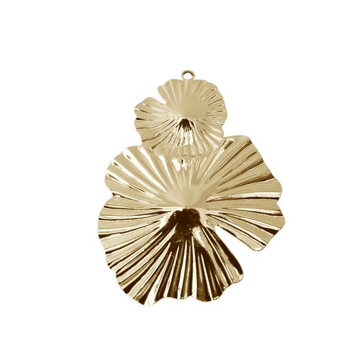 1 pendentif feuille plissée 49x36mm en laiton plaqué or 18k (phbd60)