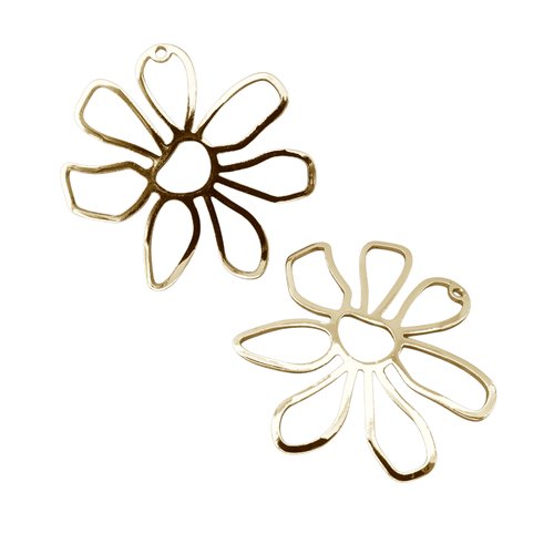 2 pendentifs fleur ajourée 35.5x36mm en laiton plaqué or 18k (phbd61)