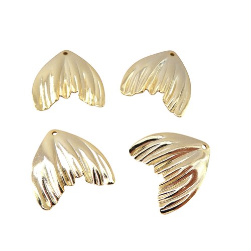 4 breloques queue de poisson, sirène 15.5x15.5mm en laiton plaqué or 24k (phbd63)