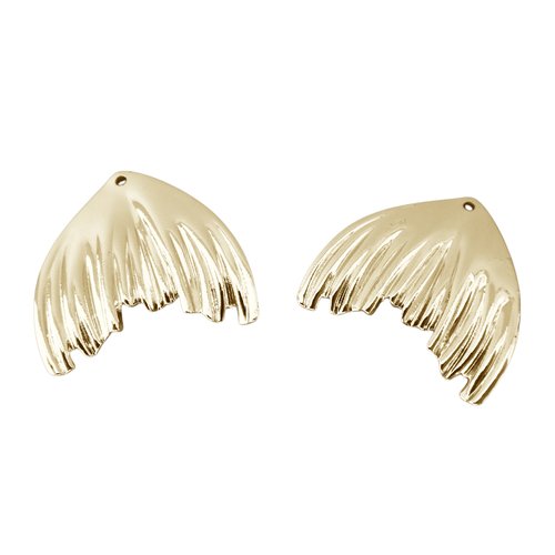 2 breloques queue de poisson, sirène 23x23mm en laiton plaqué or 18k (phbd64)