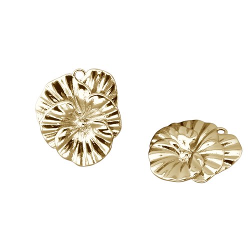 2 connecteurs fleur 18x15.5mm en laiton plaqué or 18k (phcd11)