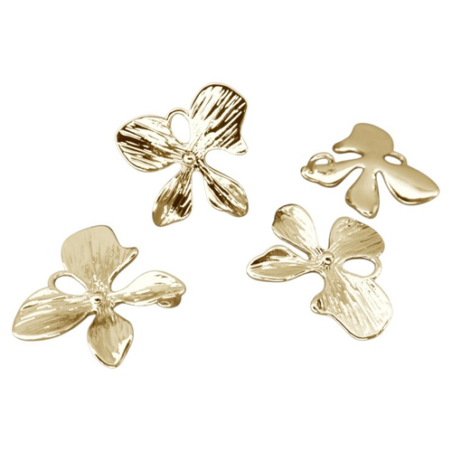 4 connecteurs fleur d'orchidée 15.5x15mm en laiton plaqué or 18k (phcd12)
