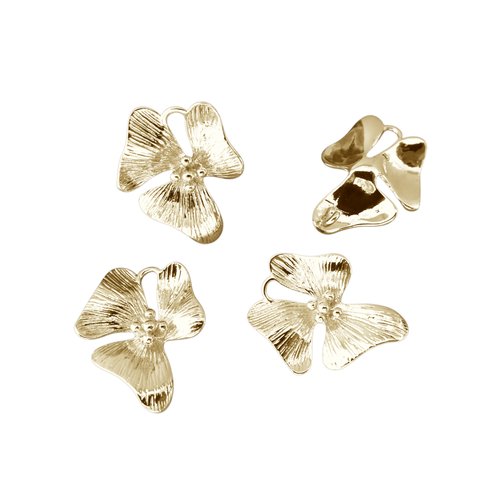 4 connecteurs fleur 18.5x15mm en laiton plaqué or 18k (phcd13)