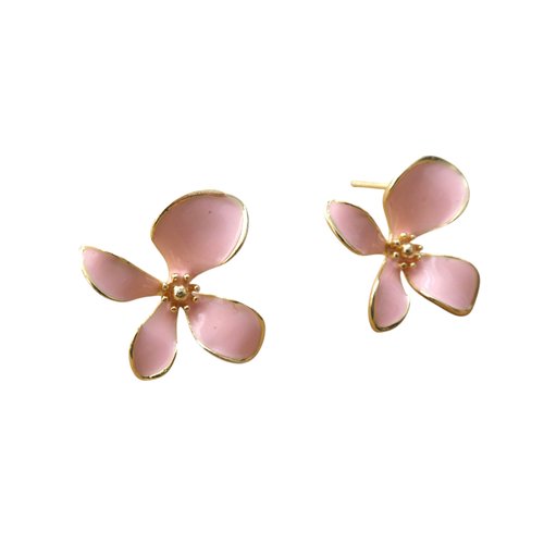 1 paire boucles d'oreilles à clous fleur rose 20*20mm avec 1 boucle - laiton plaqué or 18k (8sbo137)