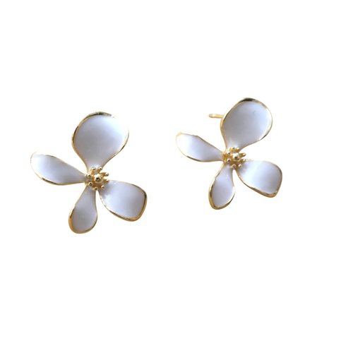 1 paire boucles d'oreilles à clous fleur blanc 20*20mm avec 1 boucle - laiton plaqué or 18k (8sbo138)