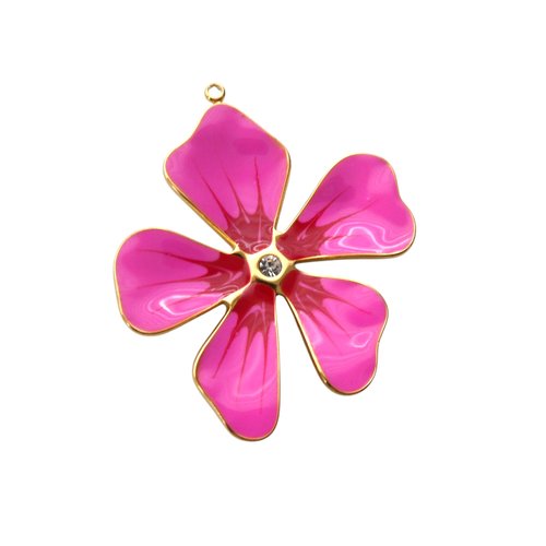 1 pendentif fleur rose fuchsia et rouge 38x33mm acier inox 304 doré émaillé & strass (8sbi33)