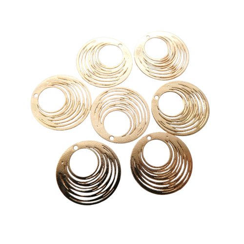 10 estampes filigranées rondes 15mm laiton doré, breloques fines rondes ajourées (8sef117)