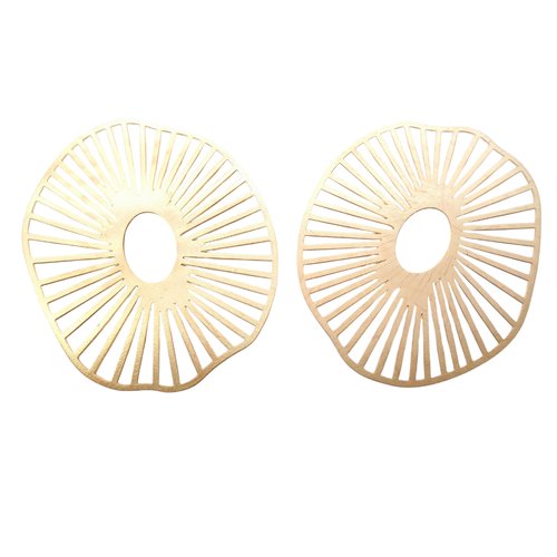 2 estampes filigranées ovales ajourées 42x33mm laiton doré -  pendentif feuille de lotus or (8sef119)