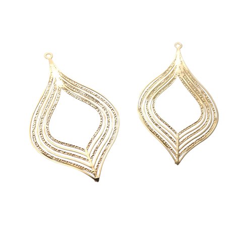 4 estampes filigranées feuille, goutte 39x22mm en laiton doré - pendentif feuille or(8sef120)