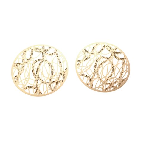 2 grandes estampes rondes filigranées texture pailleté 38mm en laiton doré - pendentif rond filigrané or (8sef124)