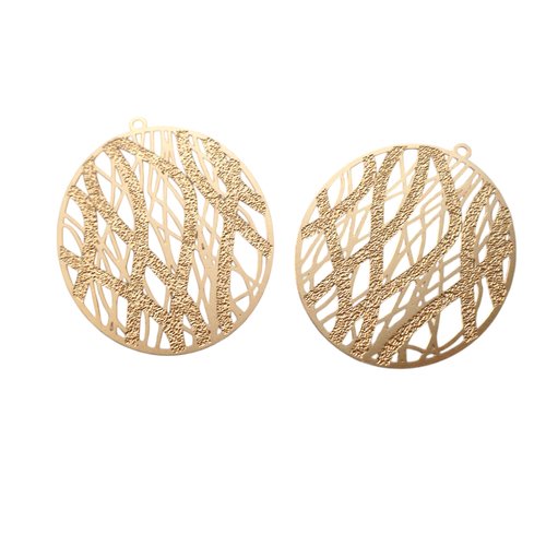2 grandes estampes ovales filigranées 44x35mm texture pailleté en laiton doré - pendentif ovale filigrané or (8sef126)