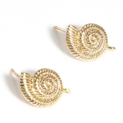 1 paire boucles d'oreilles coquillage escargot 16x10.5mm - 1 boucle - laiton plaqué or 18k - puces d'oreilles océan thème marin (8bo155)