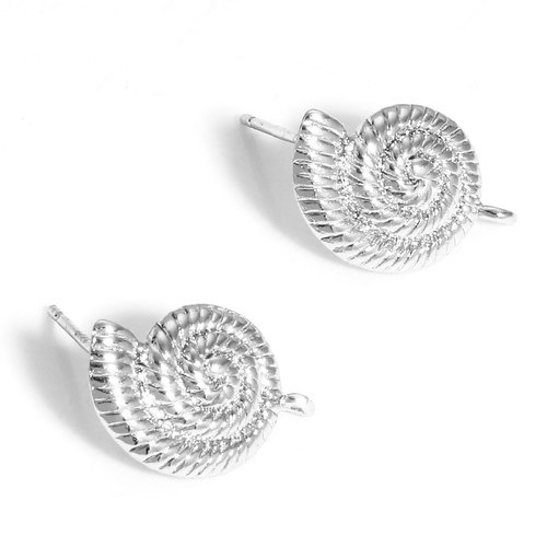 1 paire boucles d'oreilles coquillage escargot 16x10.5mm - 1 boucle - laiton plaqué platine - puces d'oreilles océan thème marin (8bo156)