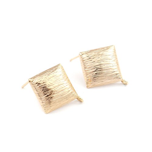 1 paire boucles d'oreilles losange strié 21x18mm laiton plaqué or 18k - 1 boucle - clous d'oreilles losange doré (8sbo154)