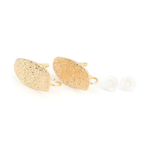 1 paire boucles oreilles ovale ondulé 16x18mm laiton plaqué or 18k pailleté - 1 boucle - clous d'oreilles ovale doré (8sbo157)