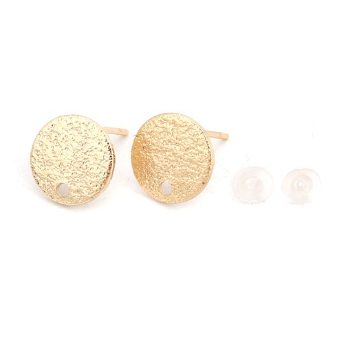2 paires clous d'oreilles ronds 10mm laiton plaqué or 18k pailleté - supports boucles oreilles doré (8sbo158)