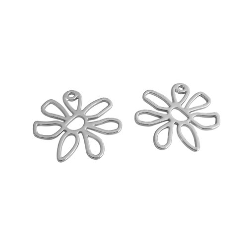 4 breloques pendentifs fleur ajourée 26x24mm alliage de zinc argenté (8sba175)