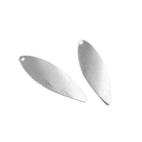 2 pendentifs, breloques navette courbée 34x10mm laiton argent pailleté - sequins navette argenté (8sba178)