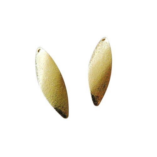 2 pendentifs, breloques navette courbée 34x10mm laiton doré pailleté - sequins navette or (8sbd407)