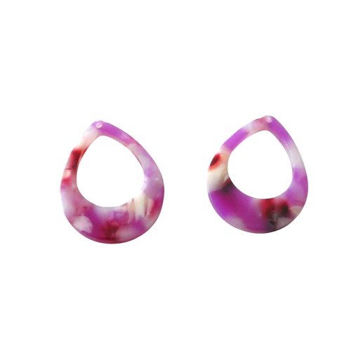 2 breloques goutte en acrylique 28x21mm marbré violet- pendentif goutte acétate de cellulose (8sbr50)