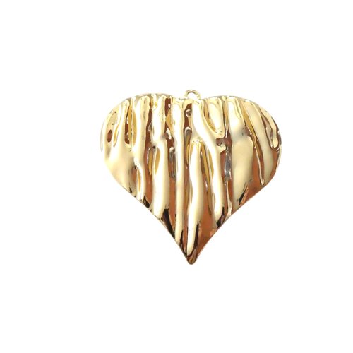 1 grand pendentif coeur texturé 40x39mm en laiton plaqué or 18k (8sbd410)
