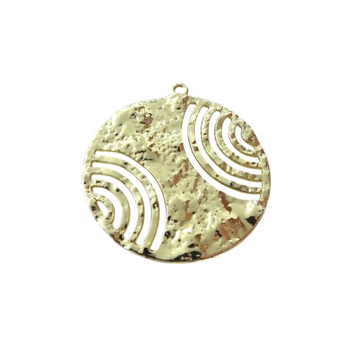 2 pendentifs ronds design martelés 43x40mm en alliage de zinc doré (8sbd411)