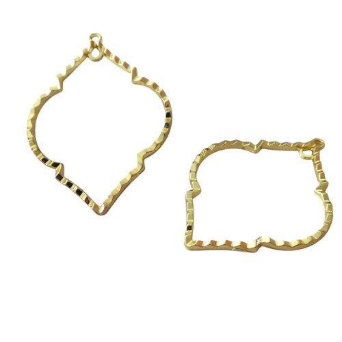 2 pendentifs feuille style art déco 52x38mm avec 1 boucle alliage de zinc doré (8sbd413)