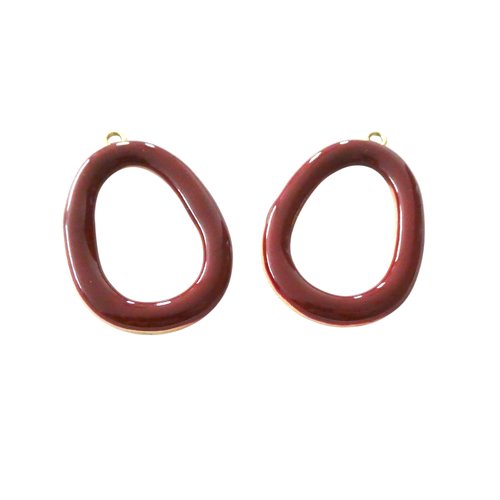 2 pendentifs ovales 38x26mm doré et émail bordeaux - alliage de zinc (8sbd418)