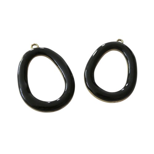 2 pendentifs ovales 38x26mm doré et émail noir - alliage de zinc (8sbd419)