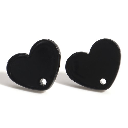 1 paire boucles d'oreilles coeur en acrylique 17x13mm noir - clous d'oreilles coeur noir (8sbo141)