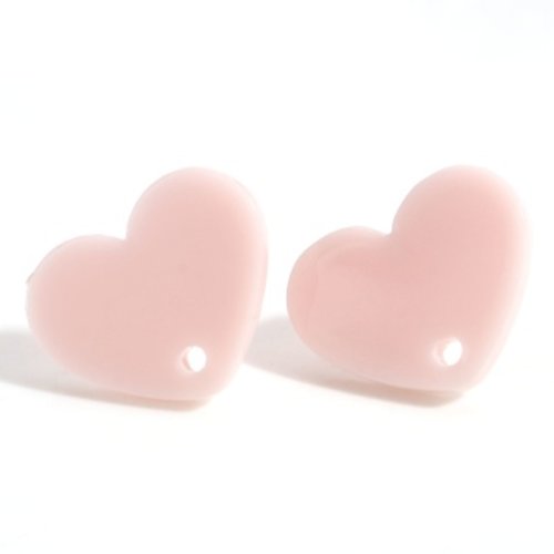 1 paire boucles d'oreilles coeur en acrylique 17x13mm rose - clous d'oreilles coeur rose (8sbo142)