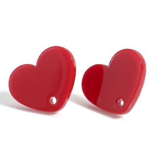 1 paire boucles d'oreilles coeur en acrylique 17x13mm rouge - clous d'oreilles coeur rouge (8sbo143)