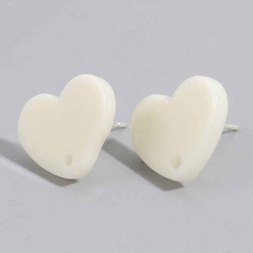 1 paire boucles d'oreilles coeur en acrylique 17x13mm blanc crème - clous d'oreilles coeur blanc crème (8sbo144)