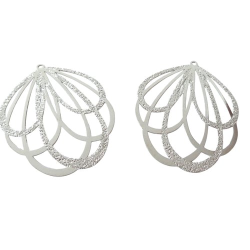 2 estampes filigranées pétale de fleur 47x38mm en alliage de fer argenté - pendentif pétale argent (8sef131)
