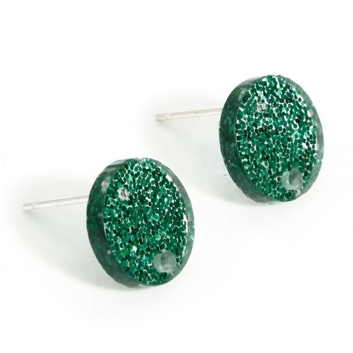 1 paire de boucles d'oreilles rond 14mm en acrylique vert pailleté - clous d'oreilles ronds vert (8sbo146)