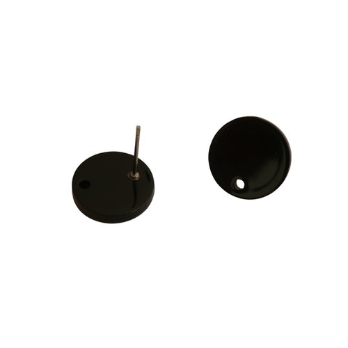 1 paire de boucles d'oreilles rond 14mm en acrylique noir - clous d'oreilles ronds noir (8sbo148)