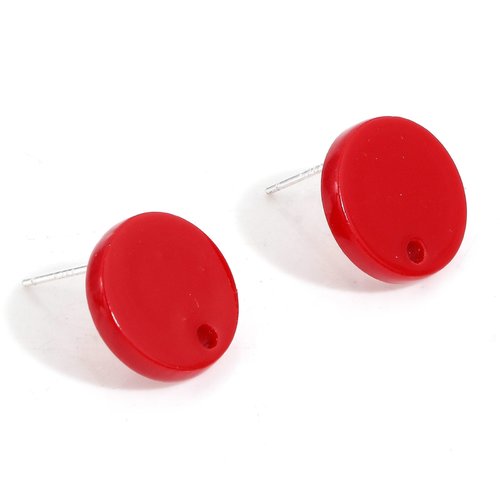 1 paire de boucles d'oreilles rond 14mm en acrylique rouge- clous d'oreilles ronds rouge (8sbo151)