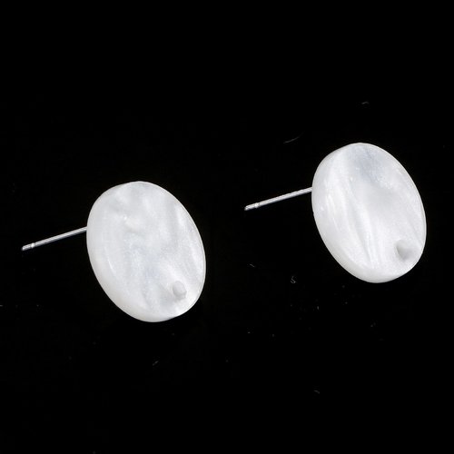 1 paire de boucles d'oreilles rond 14mm en acrylique blanc nacré - clous d'oreilles ronds blanc (8sbo152)