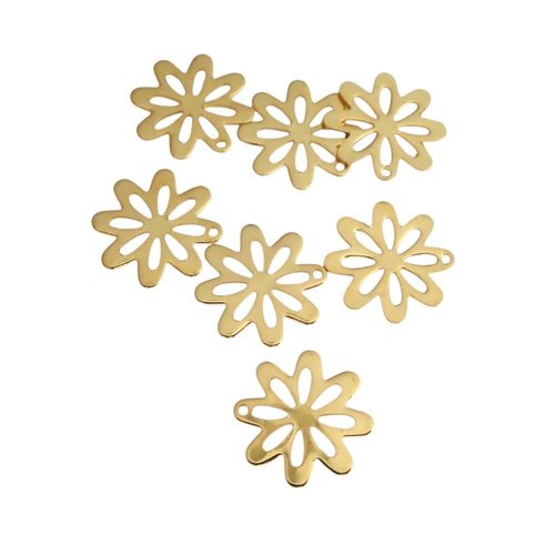 10 breloques fleur 16mm en acier inox 201 doré (phpid09)