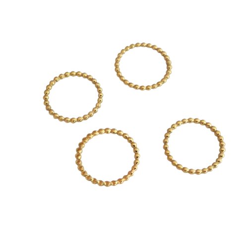 4 anneaux fermés, connecteurs ronds texturés 12mm en acier inox 304 doré 18k plaquage ionique (phcid01)