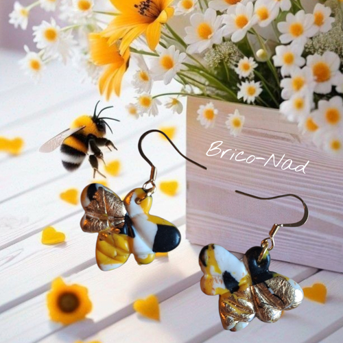 Boucles d’oreilles abeilles en pâte polymère